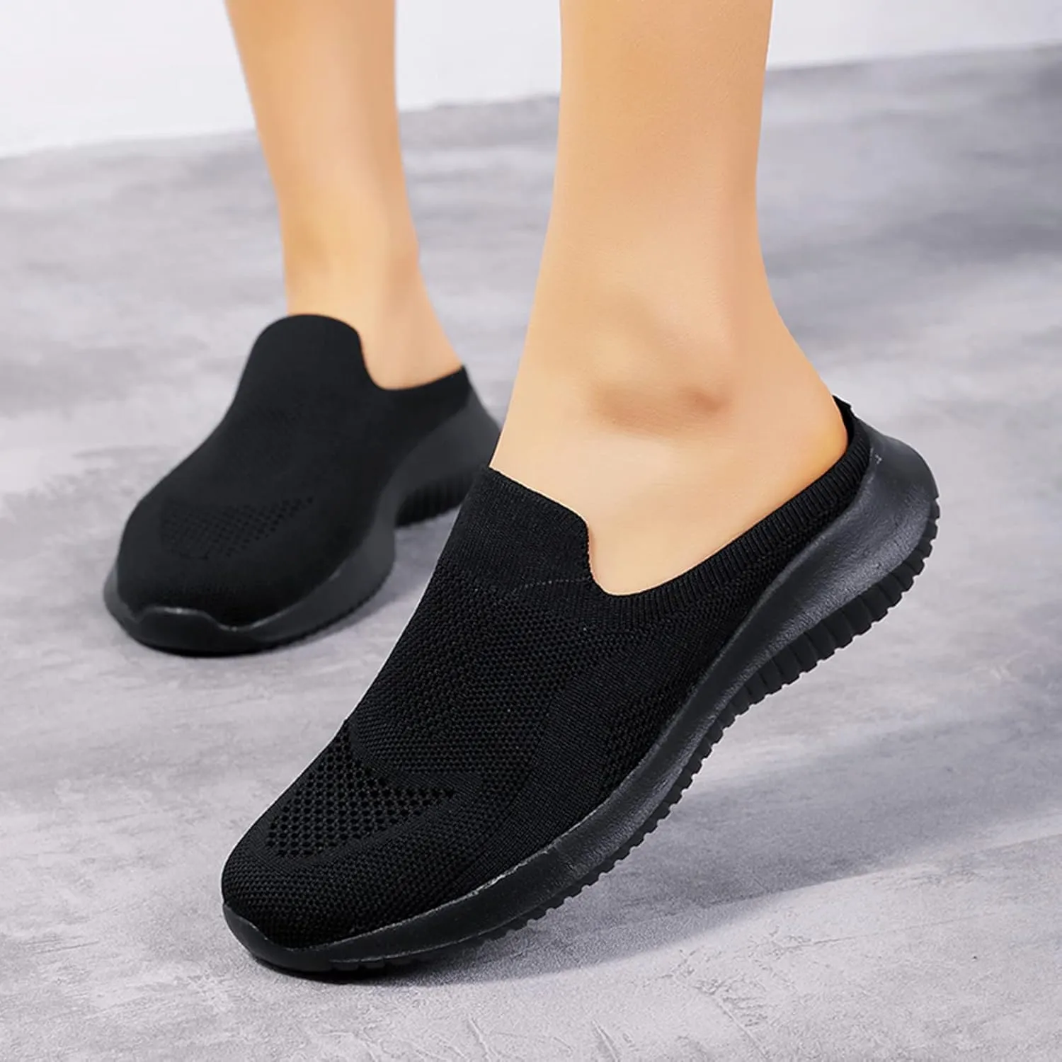 Womens Walking Tennis Shoes Slip-On Walking Sneakers Breathable Comfortable Sneakers Arch Support Backless Slippers