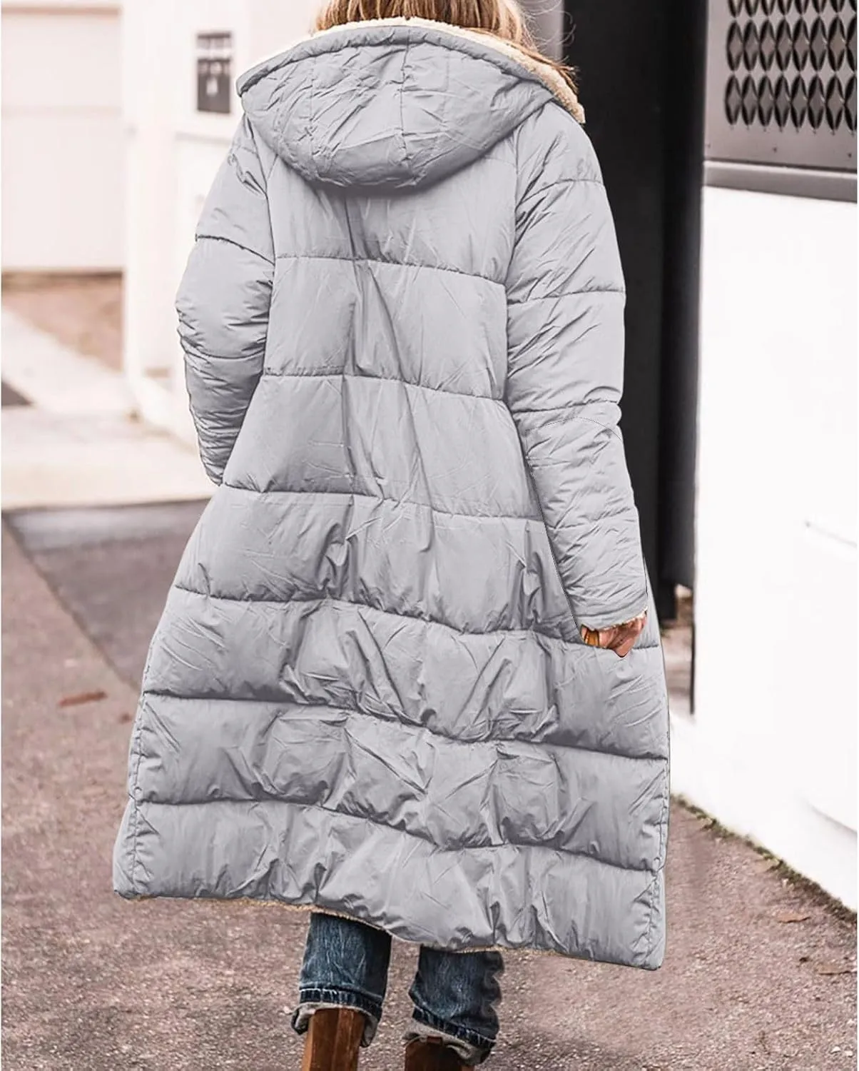 Womens Warm Winter Puffer Hooded Puffer Jacket Lightweight Winter Coat Womens sherpa Fleece Lined Long Jackets