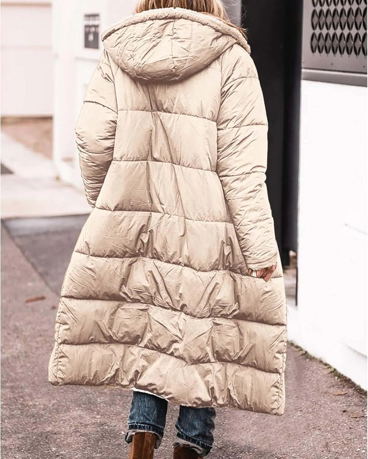 Womens Warm Winter Puffer Hooded Puffer Jacket Lightweight Winter Coat Womens sherpa Fleece Lined Long Jackets