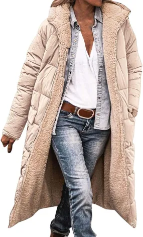 Womens Warm Winter Puffer Hooded Puffer Jacket Lightweight Winter Coat Womens sherpa Fleece Lined Long Jackets