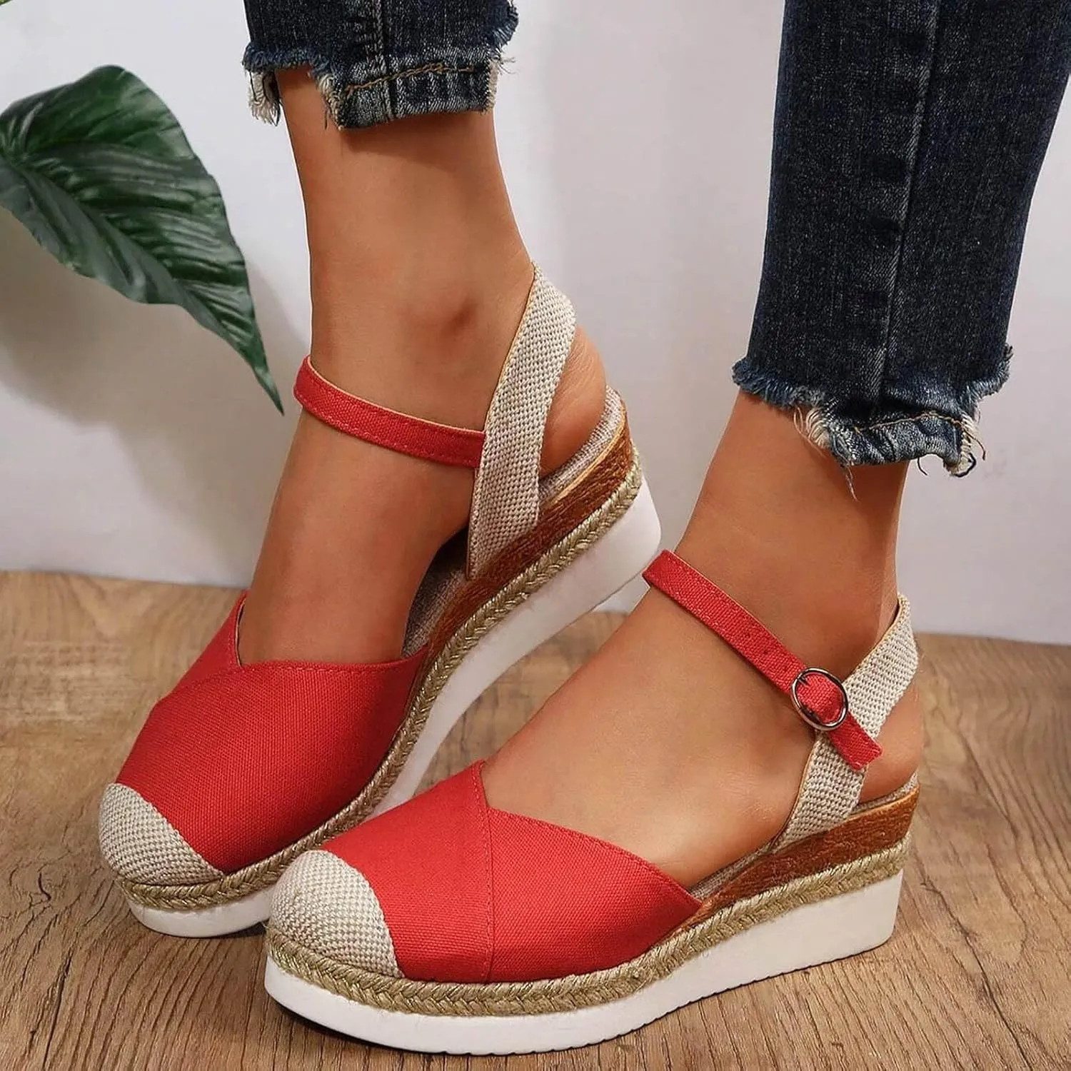 Womens Wedge Sandals Cute Ankle Strap Platform Sandals Dressy Shoes Womens Summer Open Toe Wedges Sandals