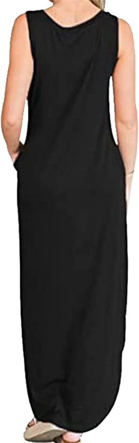 Womens Womens Good Vibes Print Rainbow Sleeveless Maxi Dress Summer Casual Tank Dresses with Pockets