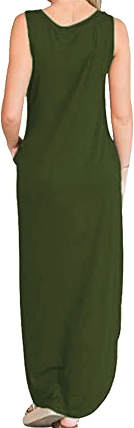 Womens Womens Good Vibes Print Rainbow Sleeveless Maxi Dress Summer Casual Tank Dresses with Pockets