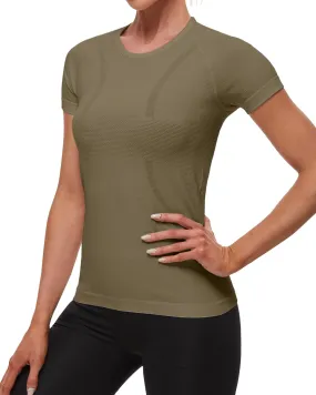 Womens Workout Tops Seamless Athletic Shirts Crewneck Short Sleeve Breathable Running Yoga T-Shirts