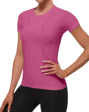 Womens Workout Tops Seamless Athletic Shirts Crewneck Short Sleeve Breathable Running Yoga T-Shirts