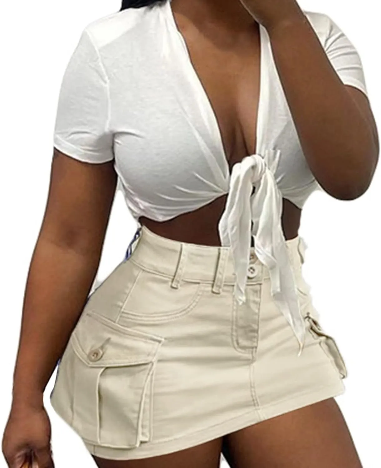 Womens Y2K Long Skirt Womens Cargo Mini Skirts, High Waist Short Jean Skirt Beach A Line Dress Skirts for Women