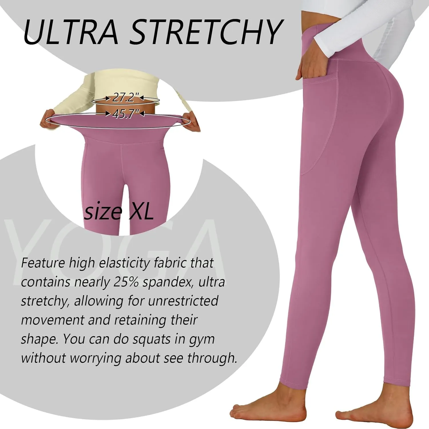 Womens Yoga Pants High Waisted Tummy Control Yoga Leggings Workout Leggings with Pockets Running Gym
