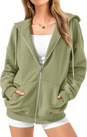 Womens Zip Up Hoodies Casual Long Sleeve Sweatshirts Lightweight Oversized Jacket with Pockets