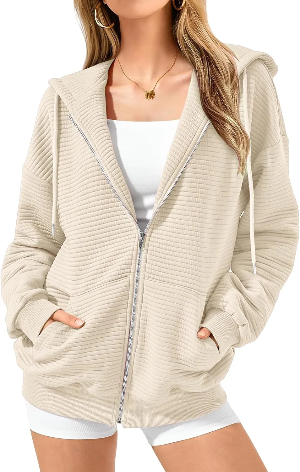 Womens Zip Up Hoodies Casual Long Sleeve Sweatshirts Lightweight Oversized Jacket with Pockets