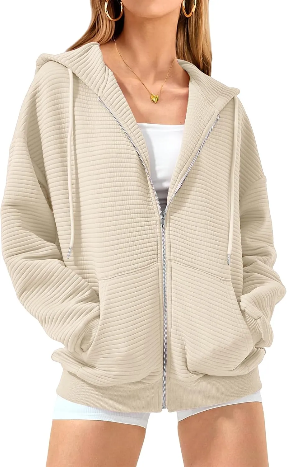 Womens Zip Up Hoodies Casual Long Sleeve Sweatshirts Lightweight Oversized Jacket with Pockets