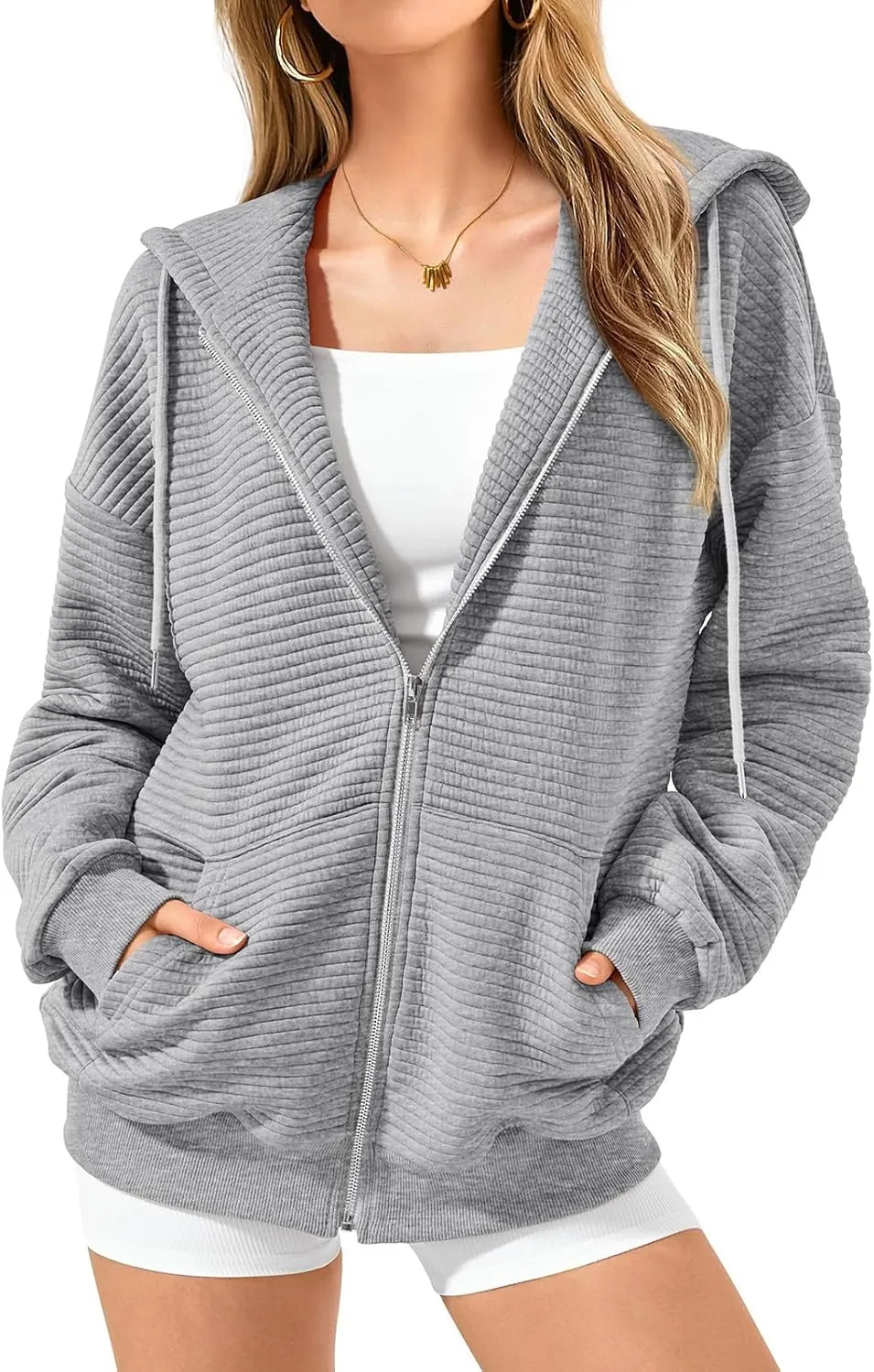 Womens Zip Up Hoodies Casual Long Sleeve Sweatshirts Lightweight Oversized Jacket with Pockets