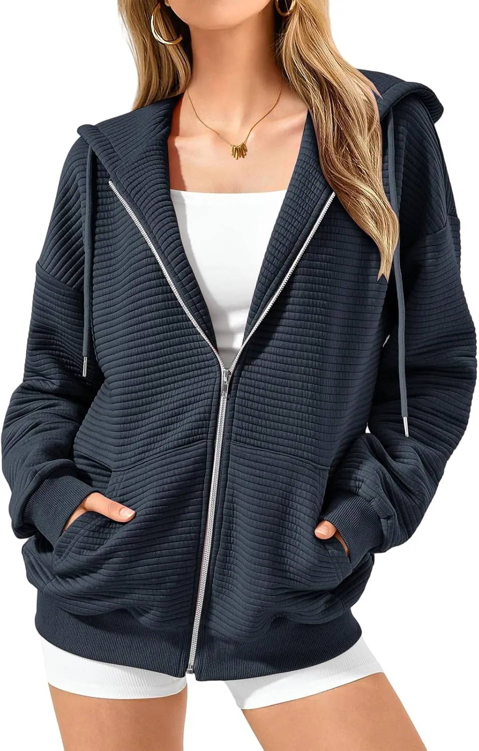 Womens Zip Up Hoodies Casual Long Sleeve Sweatshirts Lightweight Oversized Jacket with Pockets