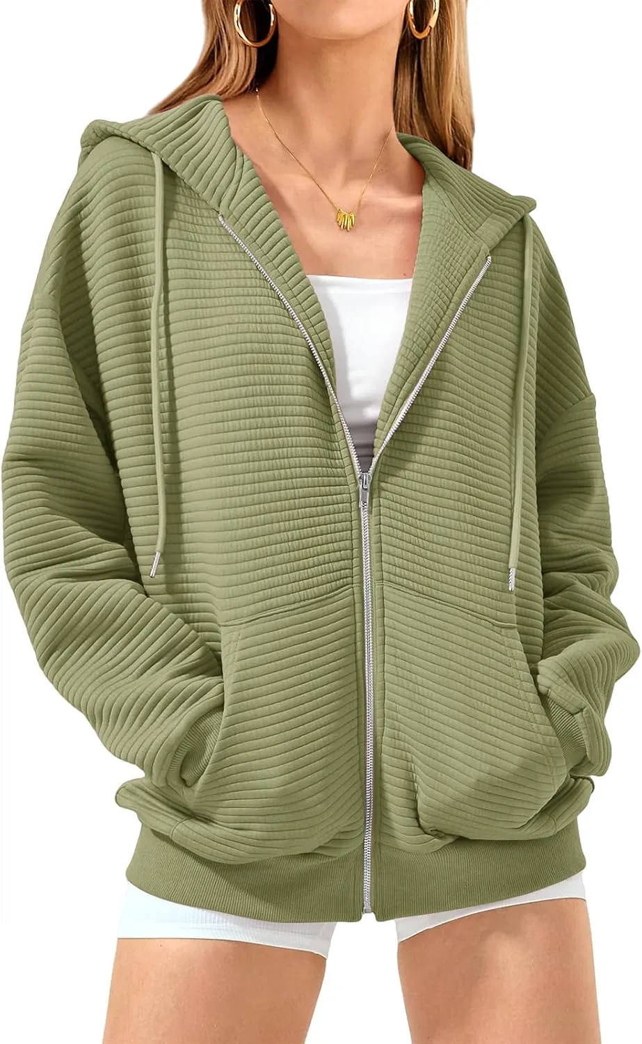 Womens Zip Up Hoodies Casual Long Sleeve Sweatshirts Lightweight Oversized Jacket with Pockets
