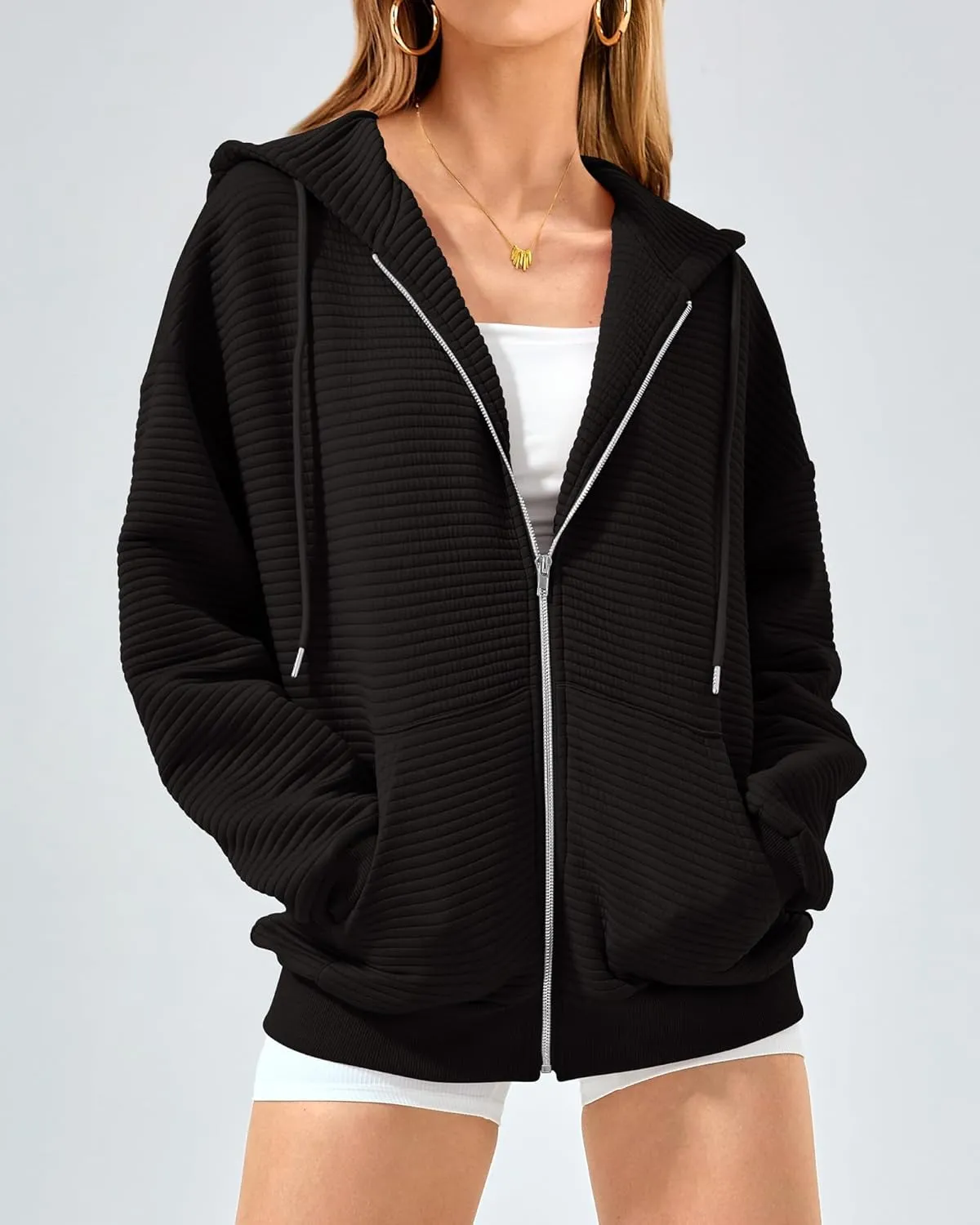 Womens Zip Up Hoodies Casual Long Sleeve Sweatshirts Lightweight Oversized Jacket with Pockets