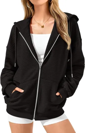 Womens Zip Up Hoodies Casual Long Sleeve Sweatshirts Lightweight Oversized Jacket with Pockets