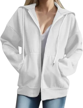 Womens Zip Up Hoodies Oversized Casual Long Sleeve Sweatshirts Y2k Streetwear Hoodie 2024 Fall with Pockets