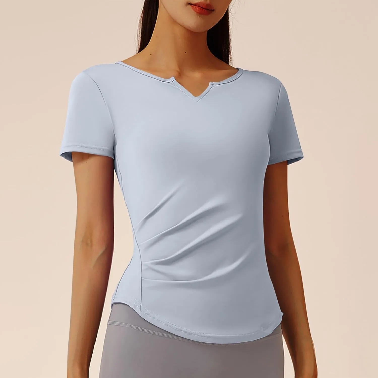 Workout Yoga Tops for Women Short Sleeve V Neck Shirt Slim Fit Summer Shirts 2025 Trendy Loose Fit Dressy Top