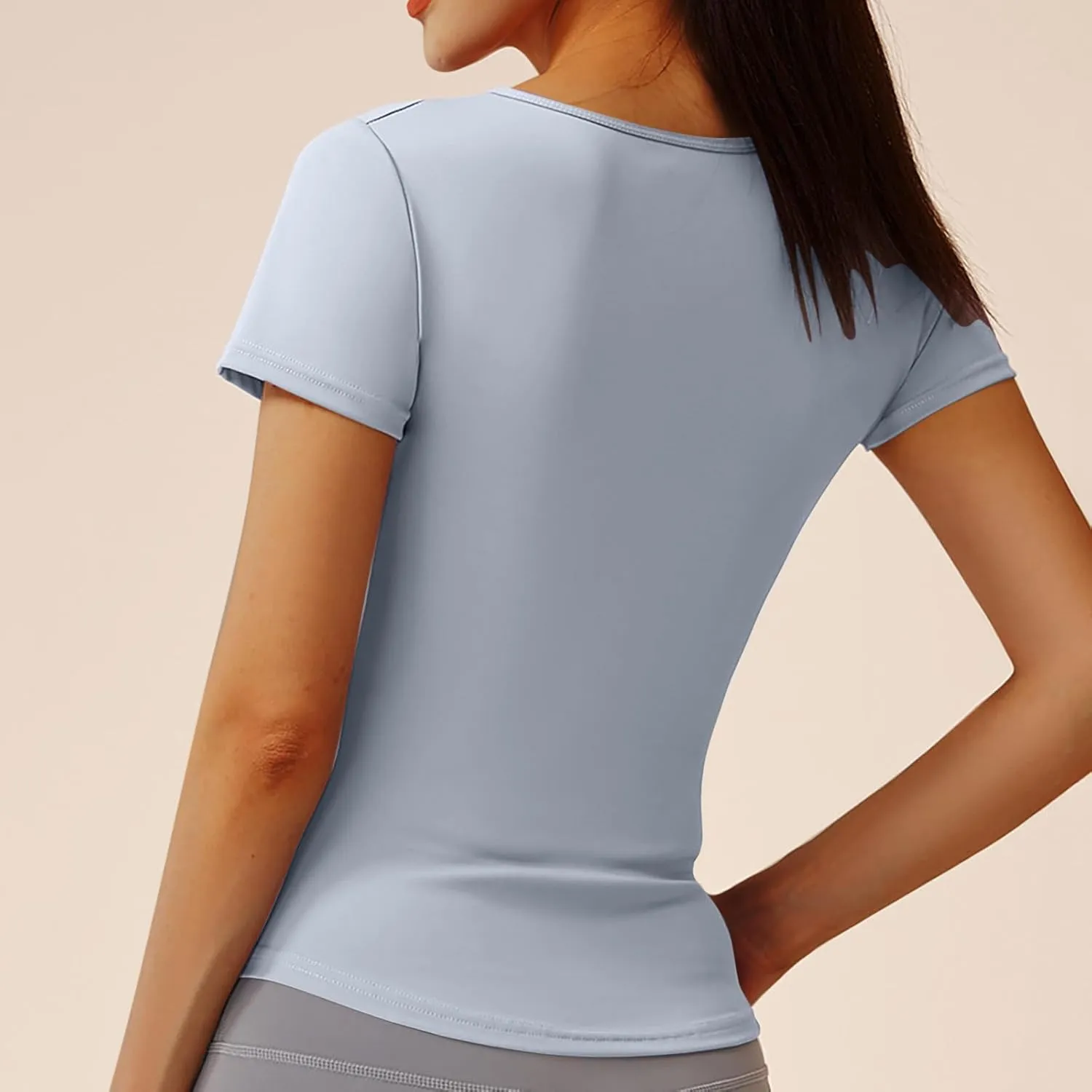 Workout Yoga Tops for Women Short Sleeve V Neck Shirt Slim Fit Summer Shirts 2025 Trendy Loose Fit Dressy Top