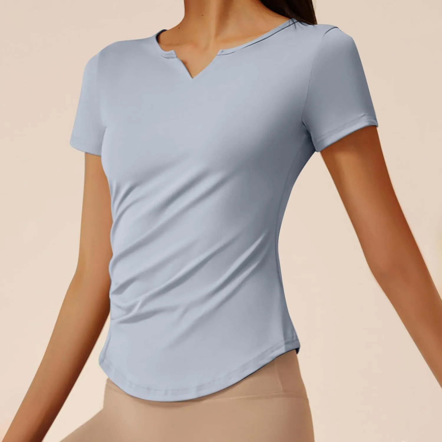 Workout Yoga Tops for Women Short Sleeve V Neck Shirt Slim Fit Summer Shirts 2025 Trendy Loose Fit Dressy Top