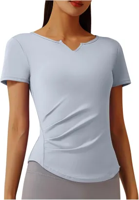 Workout Yoga Tops for Women Short Sleeve V Neck Shirt Slim Fit Summer Shirts 2025 Trendy Loose Fit Dressy Top