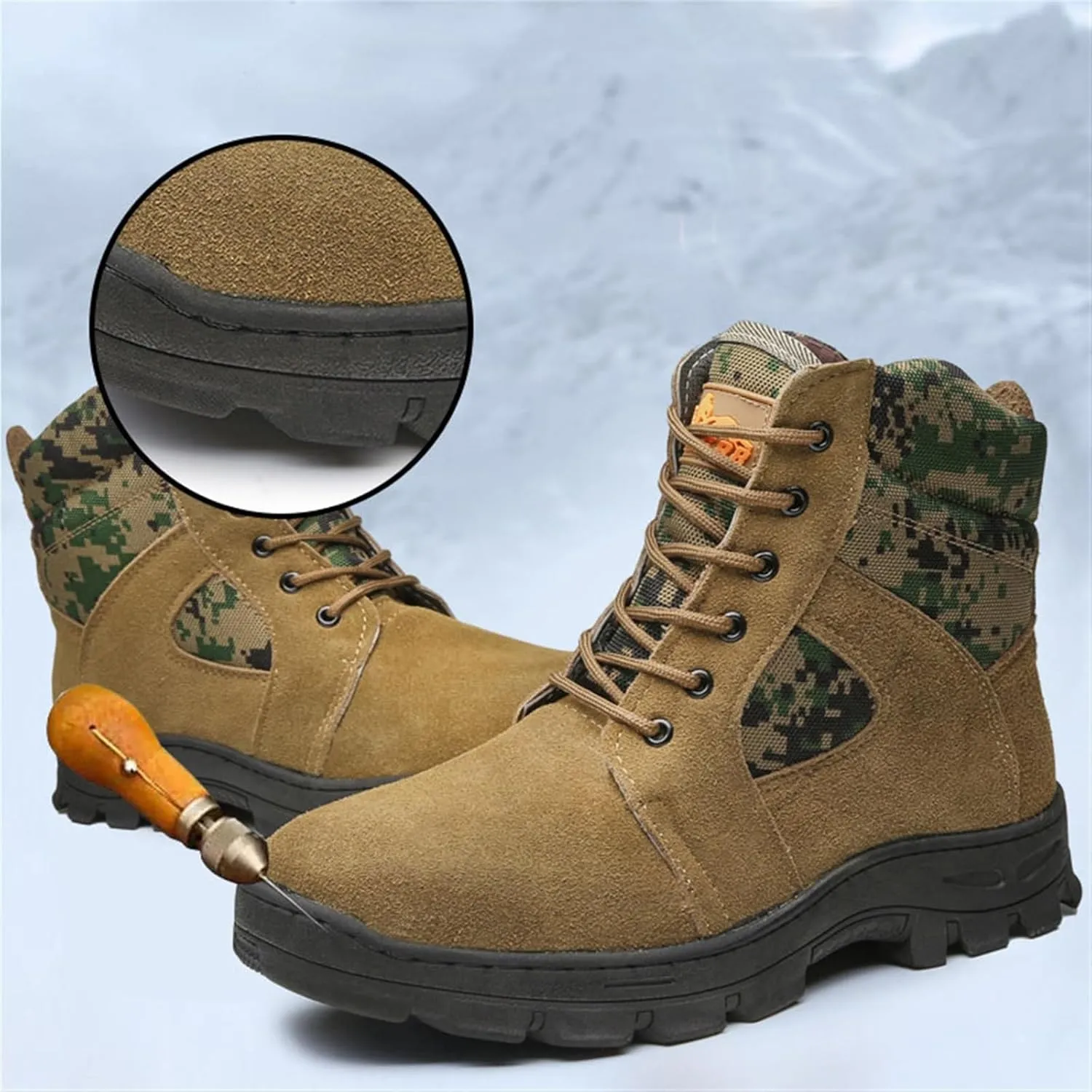 Wygwlg Camouflage Combat Boots for Men, Men's Warm Warm Fur Lined Non-Slip High Top Tactical Boots, Waterproof Non-Slip Warm Army Boots, for Camping, Hiking, Work Combat, Military