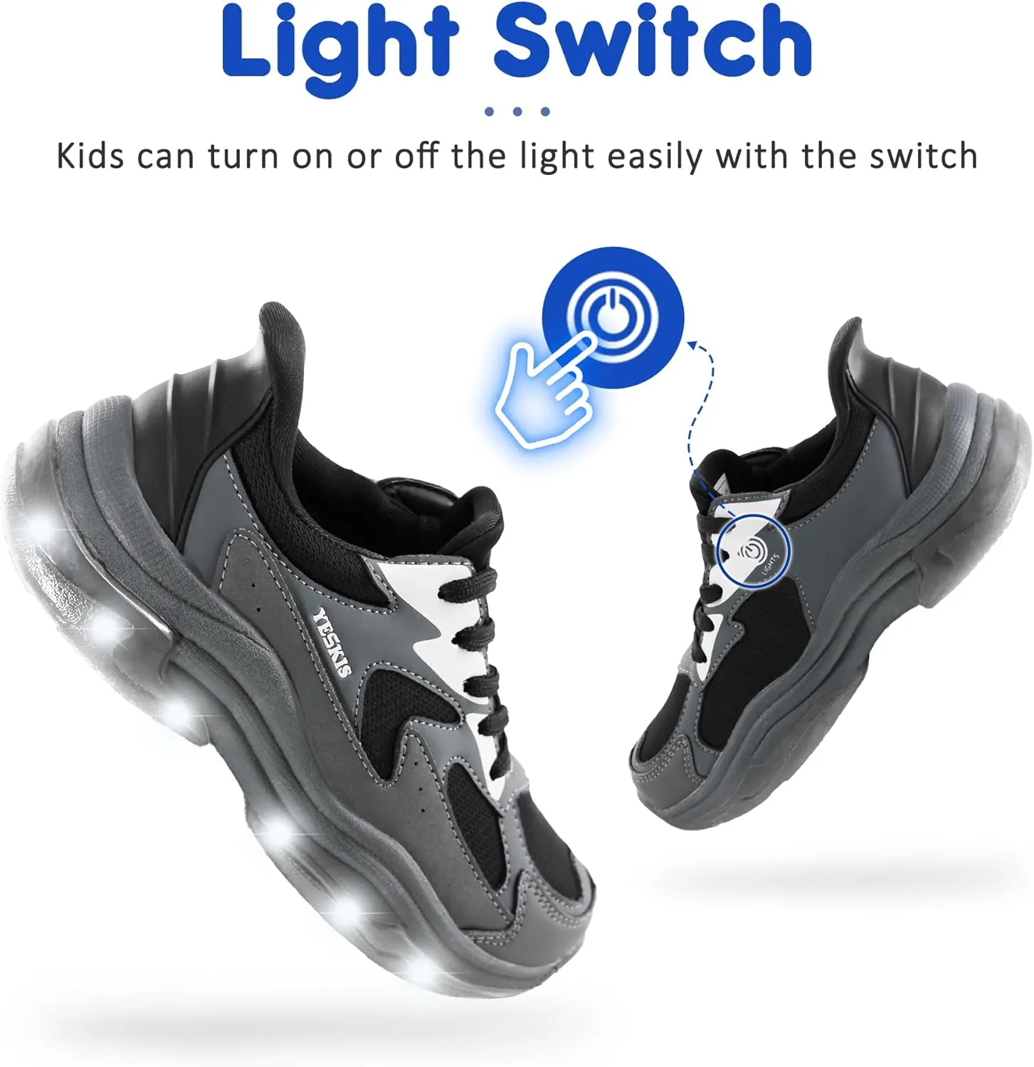 YESKIS Boys Girls Light Up Shoes Kids Lightweight Breathable Mesh Led Flashing Fashion Running Sneakers for Toddler Little Kid