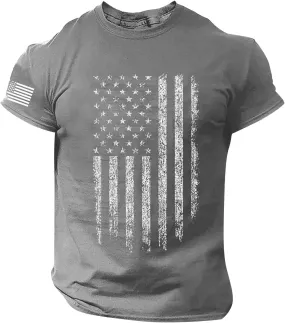 Ymosrh Men's Casual Shirts Short Sleeve Graphic Tees Crew Neck Flag Print T-Shirt Tops Shirts, S-4XL
