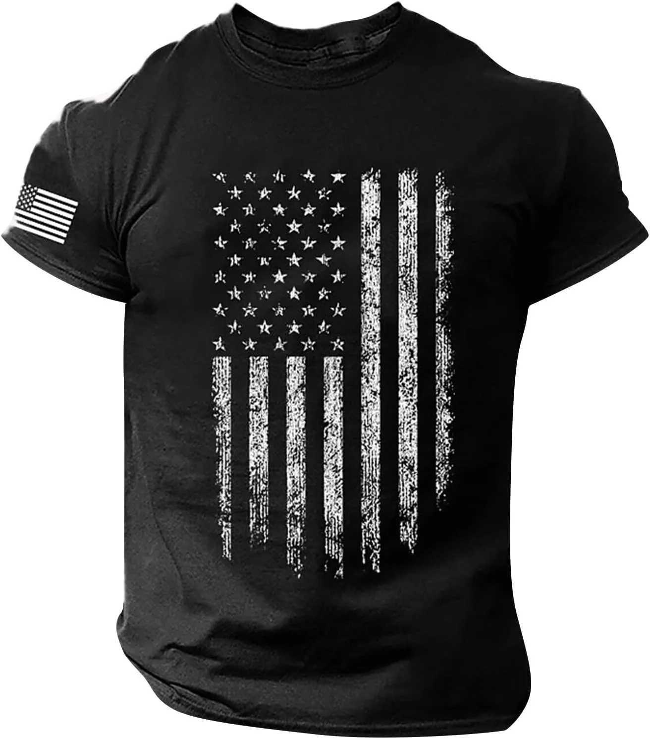 Ymosrh Men's Casual Shirts Short Sleeve Graphic Tees Crew Neck Flag Print T-Shirt Tops Shirts, S-4XL