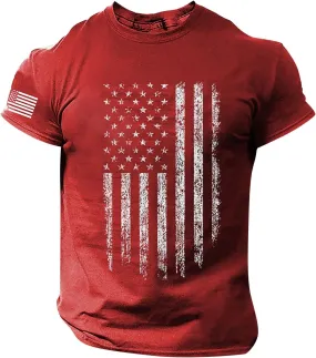 Ymosrh Men's Casual Shirts Short Sleeve Graphic Tees Crew Neck Flag Print T-Shirt Tops Shirts, S-4XL