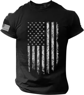 Ymosrh Men's Casual Shirts Short Sleeve Graphic Tees Crew Neck Flag Print T-Shirt Tops Shirts, S-4XL