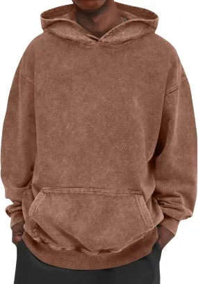 Ymosrh Men's Washed Hoodie Oversized Hooded Sweatshirt Acid Wash Cotton Baggy Streetwear Sweatshirts Workout Hoodies