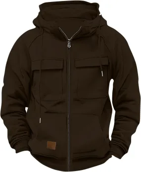 Ymosrh Men's Winter Work Hoodie Zip Up Hoodies with Pockets Long Sleeve Cargo Sweatshirt Sports Hooded Jacket