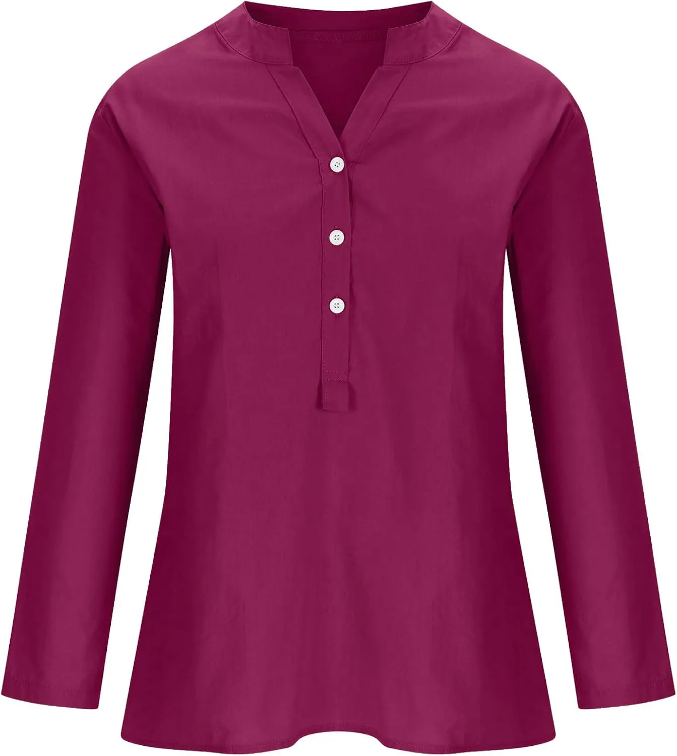 YZHM Womens Long Sleeve Blouses Cotton Linen Plus Size Tops V Neck Button Down Shirts Loose Tunic Tops Solid Trendy Tshirts
