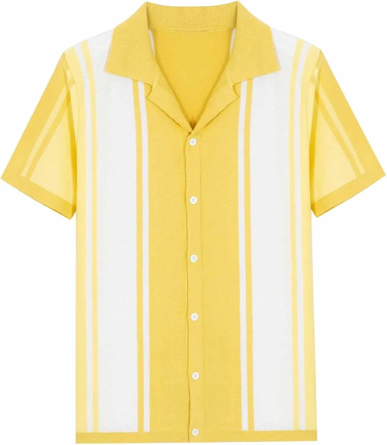 Zeiyignr Men's Stripe Button Down Knit Polo Shirts Short Sleeve Vintage Beach Shirts Knitted Golf Shirt Cardigan Sweater