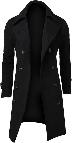 Zeiyignr Mens Wool Blend Coat Winter Trench Coats Notched Lapel Collar Double Breasted Overcoat Classic Peacoat With Pockets