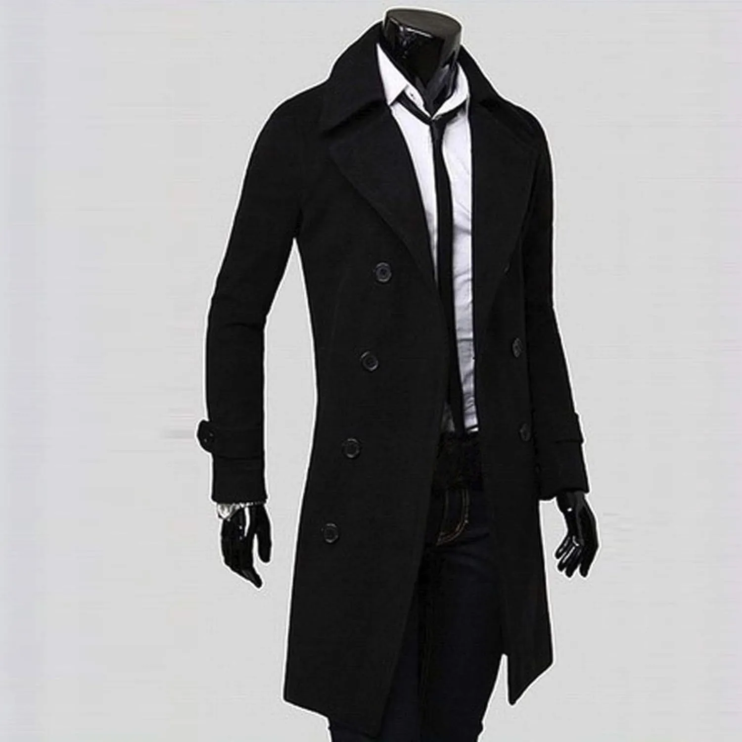 Zeiyignr Mens Wool Blend Coat Winter Trench Coats Notched Lapel Collar Double Breasted Overcoat Classic Peacoat With Pockets