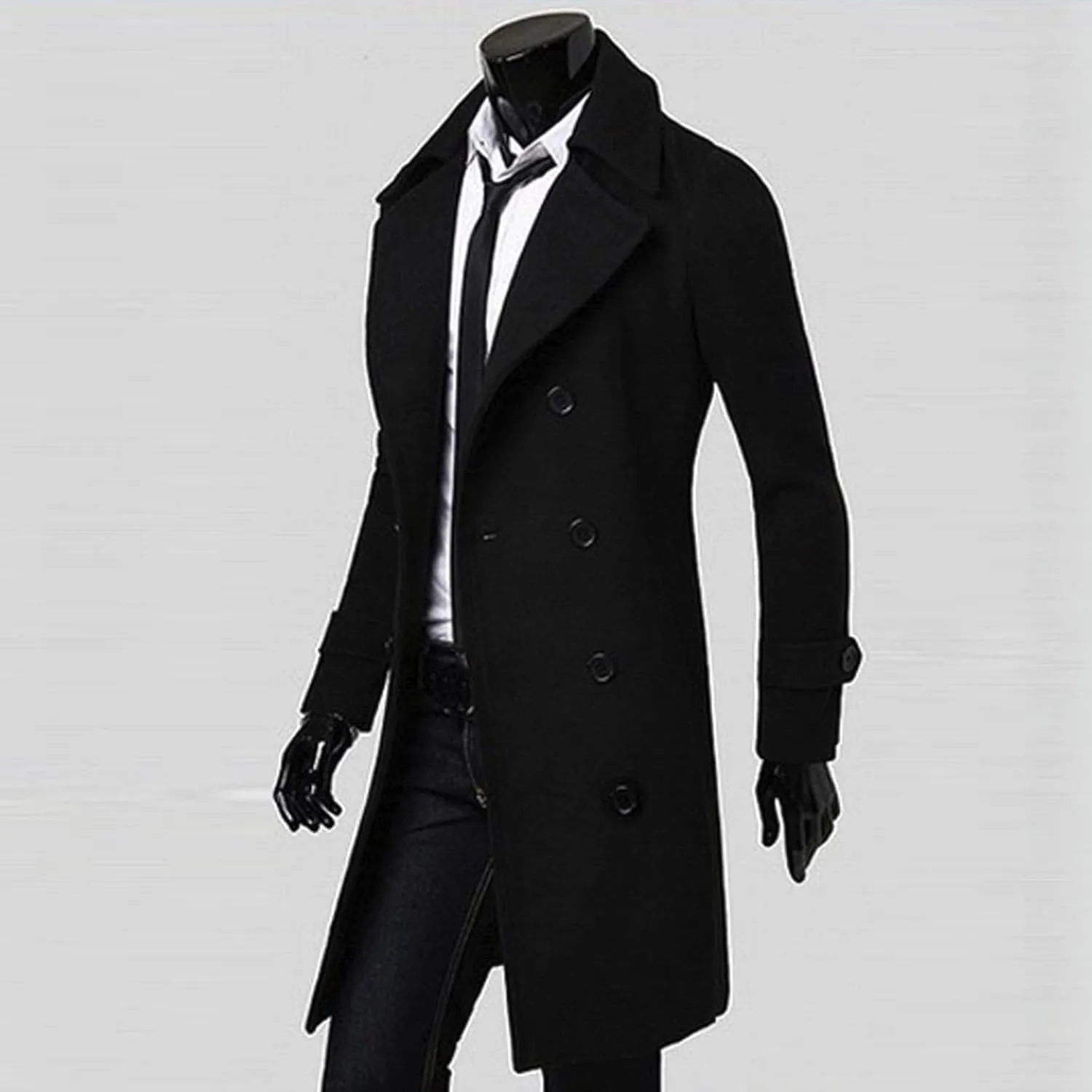 Zeiyignr Mens Wool Blend Coat Winter Trench Coats Notched Lapel Collar Double Breasted Overcoat Classic Peacoat With Pockets