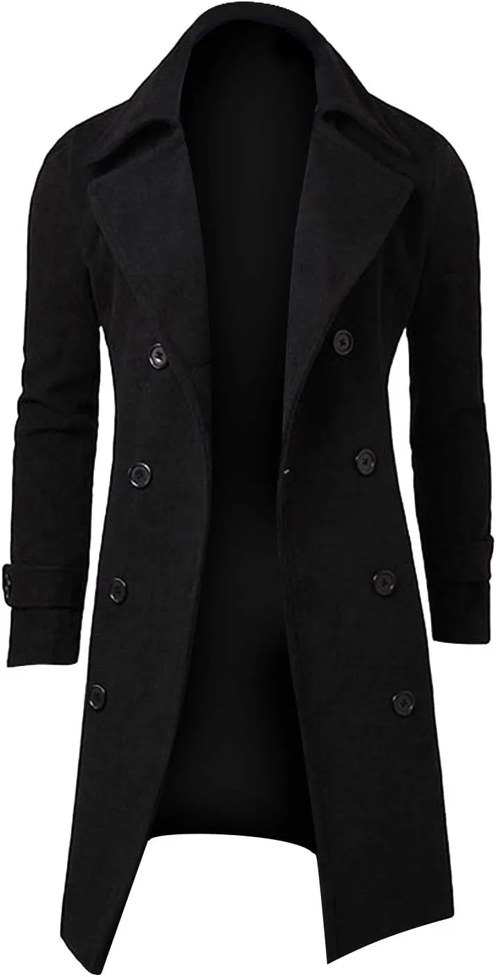 Zeiyignr Mens Wool Blend Coat Winter Trench Coats Notched Lapel Collar Double Breasted Overcoat Classic Peacoat With Pockets