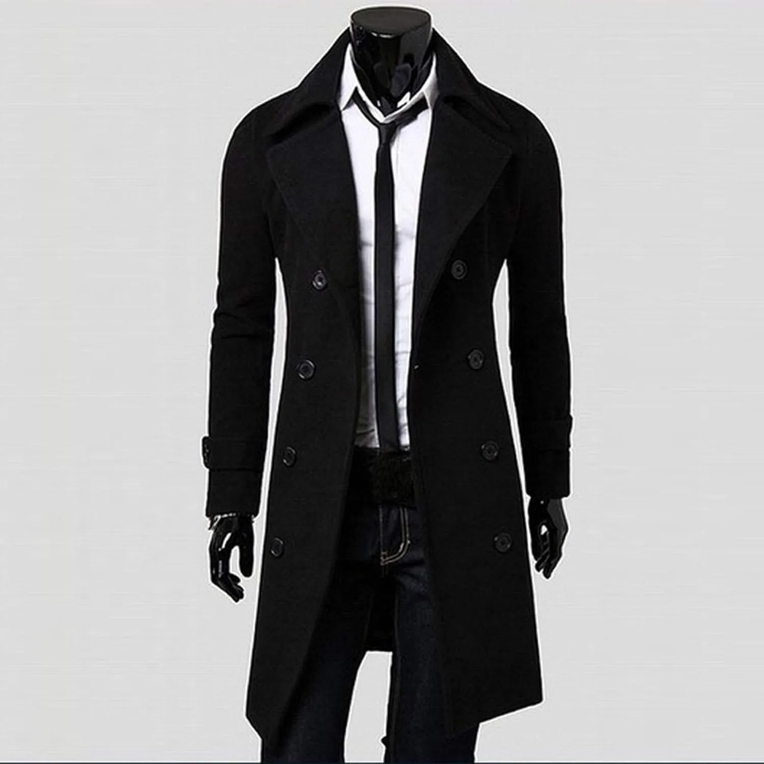 Zeiyignr Mens Wool Blend Coat Winter Trench Coats Notched Lapel Collar Double Breasted Overcoat Classic Peacoat With Pockets