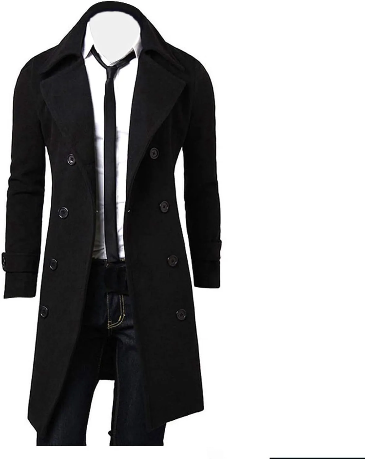 Zeiyignr Mens Wool Blend Coat Winter Trench Coats Notched Lapel Collar Double Breasted Overcoat Classic Peacoat With Pockets