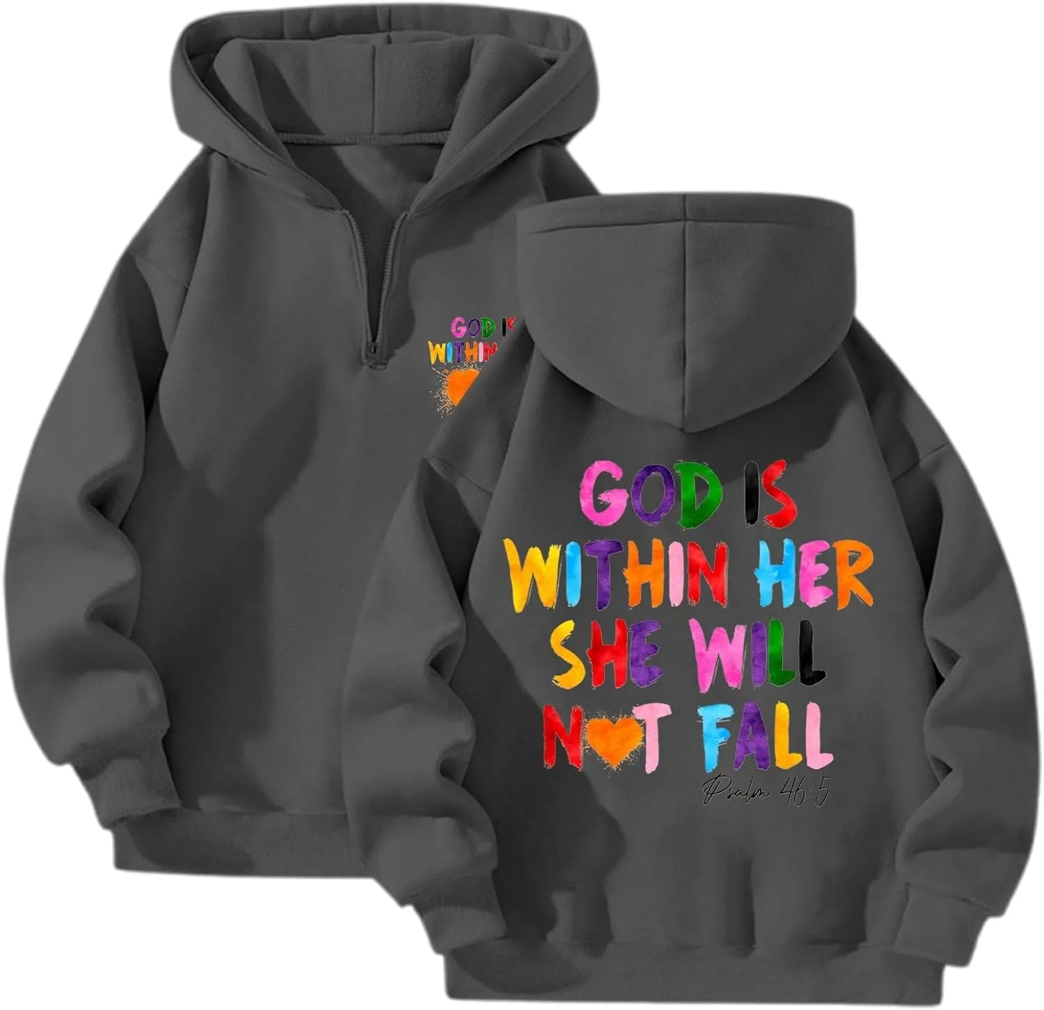 Zip Up Hoodie Women Letter Print Long Sleeve Drop Shoulder Casual Sweatshirt Drawstring Pockets Comfy Trendy Hoodies