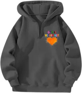 Zip Up Hoodie Women Letter Print Long Sleeve Drop Shoulder Casual Sweatshirt Drawstring Pockets Comfy Trendy Hoodies