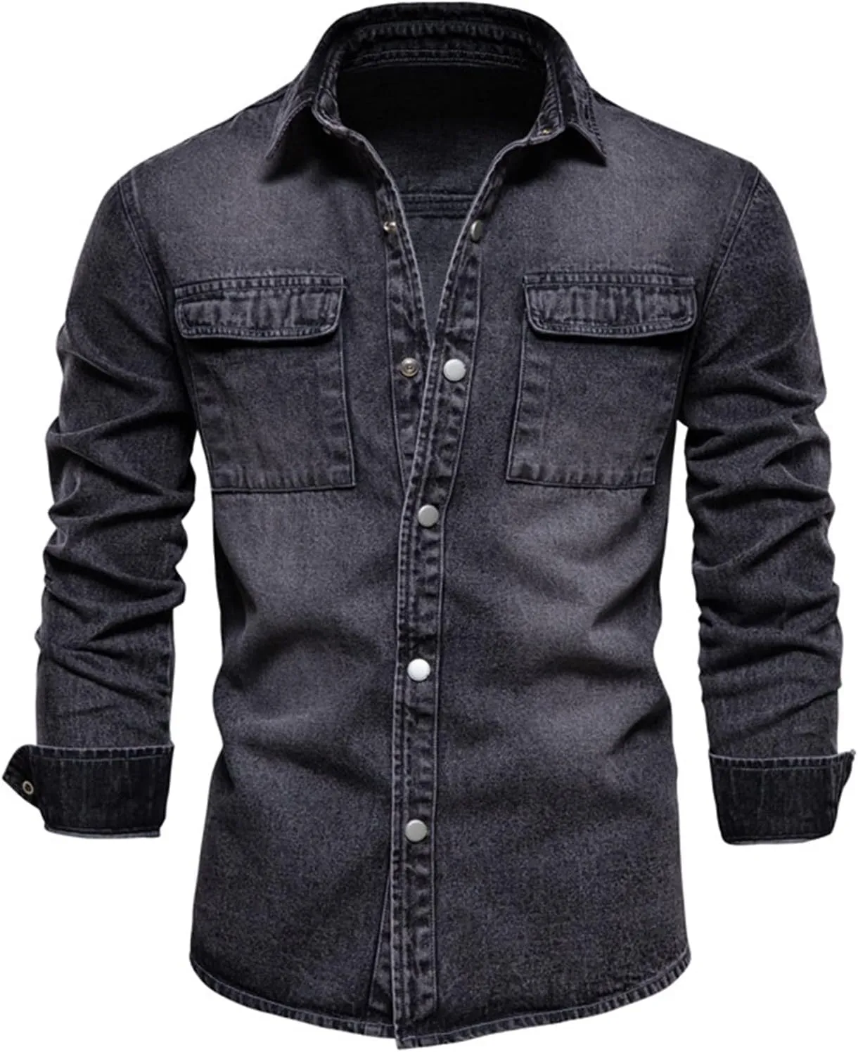 ZWRXW Jean Shirts Jacket for Men Fashion Denim Jacket Washed Classic Button Down Casual Slim Fit Distressed Trucker Coat