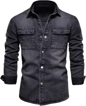 ZWRXW Jean Shirts Jacket for Men Fashion Denim Jacket Washed Classic Button Down Casual Slim Fit Distressed Trucker Coat