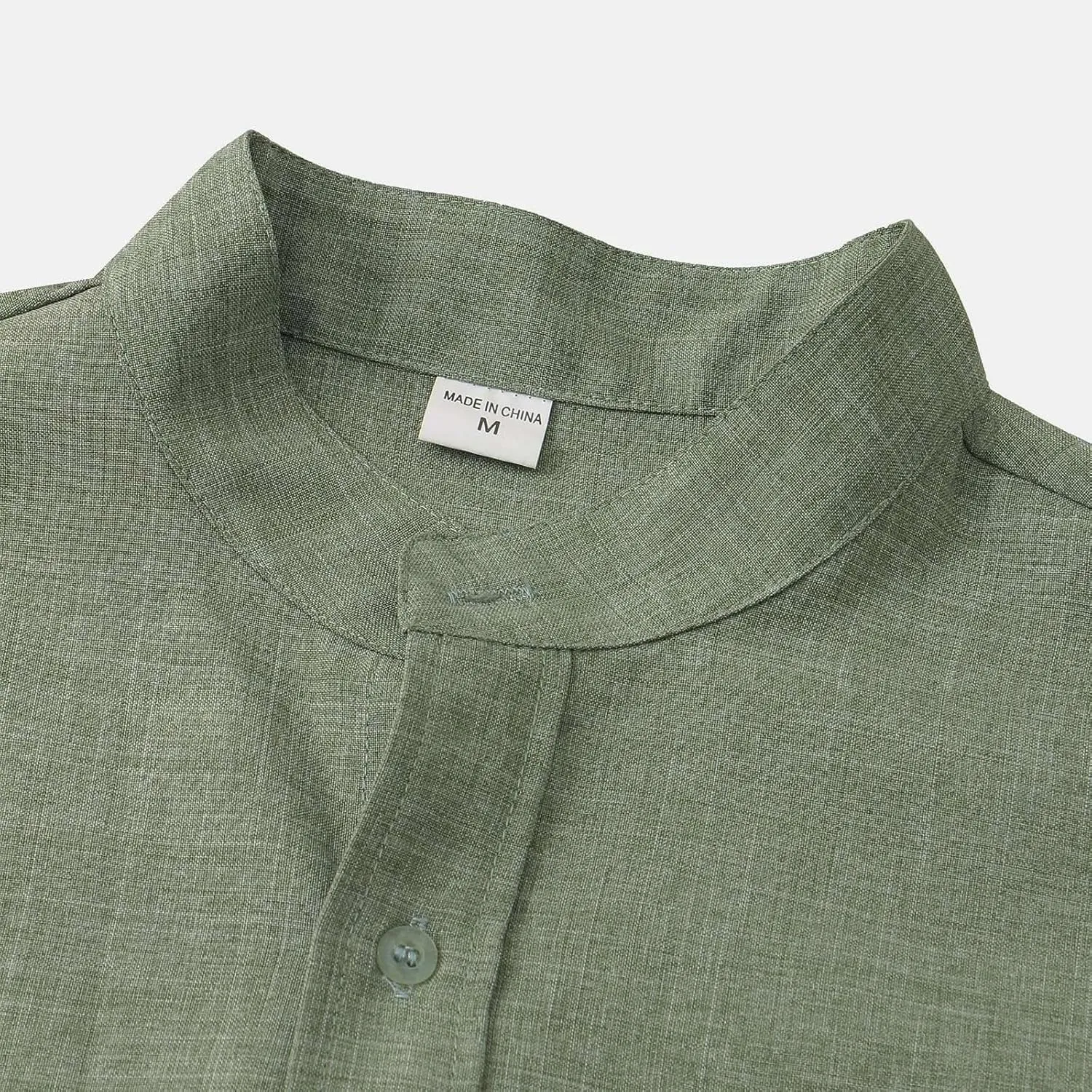 ZWRXW Men's Linen Shirts Short Sleeve Summer Casual Button Down Stand Collar Beach Lightweight Tops Tee