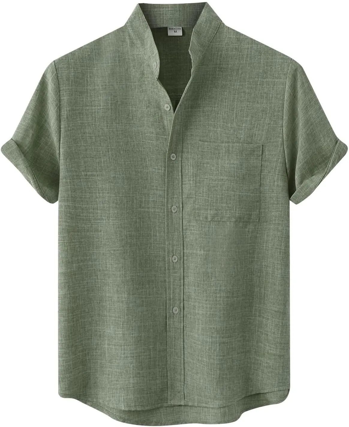 ZWRXW Men's Linen Shirts Short Sleeve Summer Casual Button Down Stand Collar Beach Lightweight Tops Tee