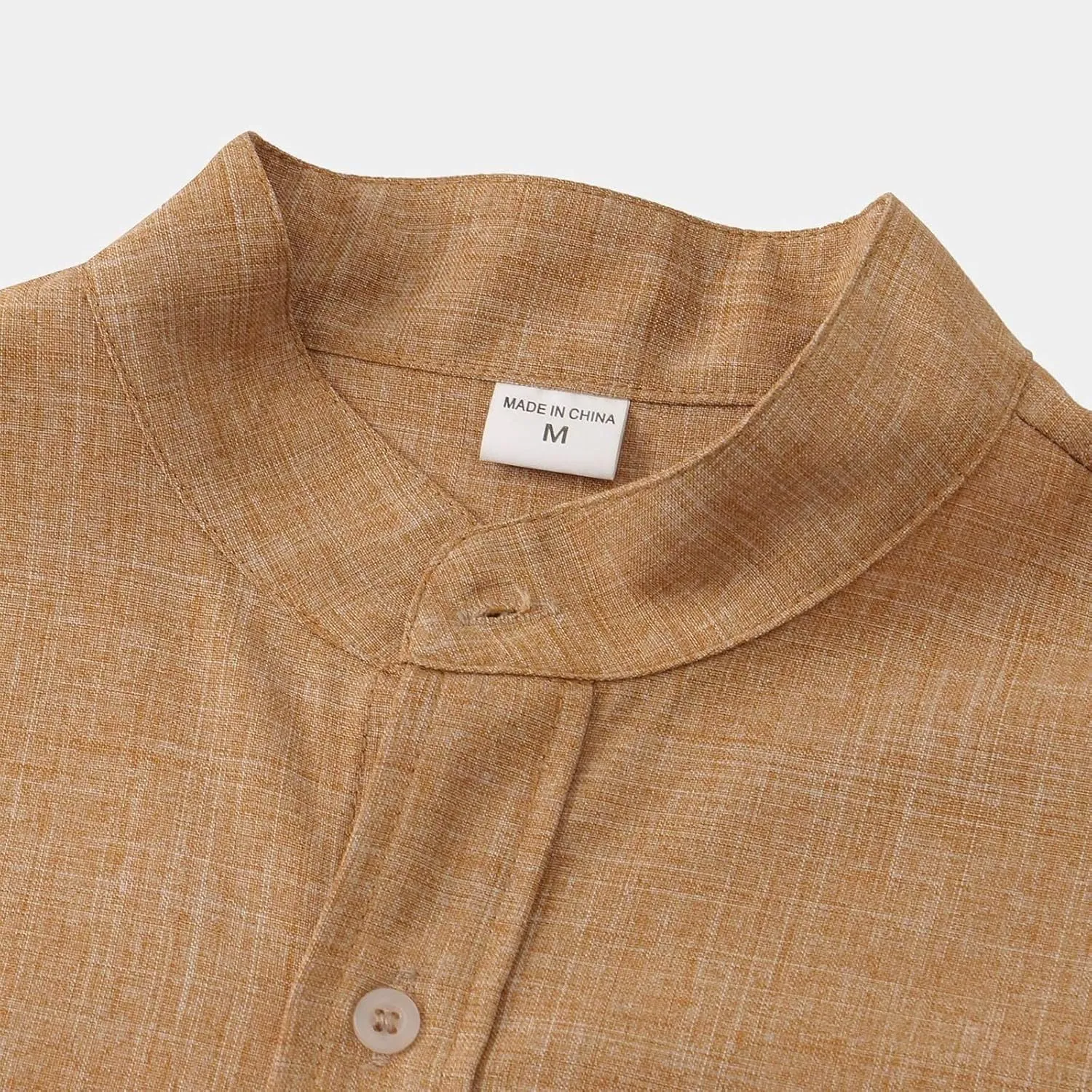 ZWRXW Men's Linen Shirts Short Sleeve Summer Casual Button Down Stand Collar Beach Lightweight Tops Tee