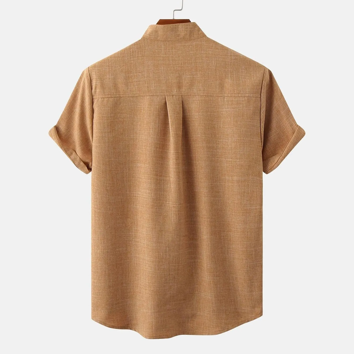 ZWRXW Men's Linen Shirts Short Sleeve Summer Casual Button Down Stand Collar Beach Lightweight Tops Tee