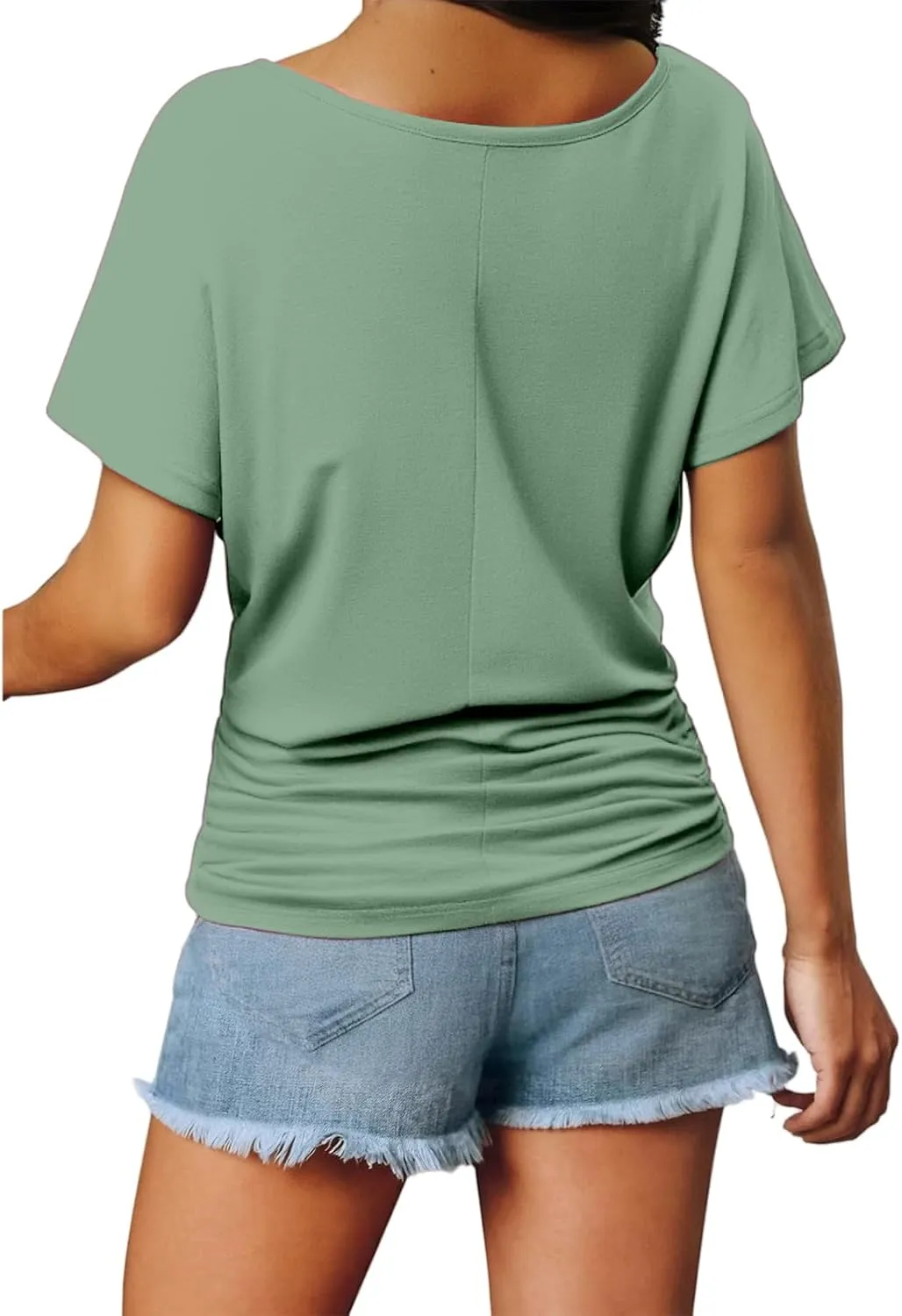 ZWRXW Women's Short Sleeve Shirts V Neck T Shirts for Women Casual Ruched Basic Tunic Tops Cute Soft Tees for Work Business